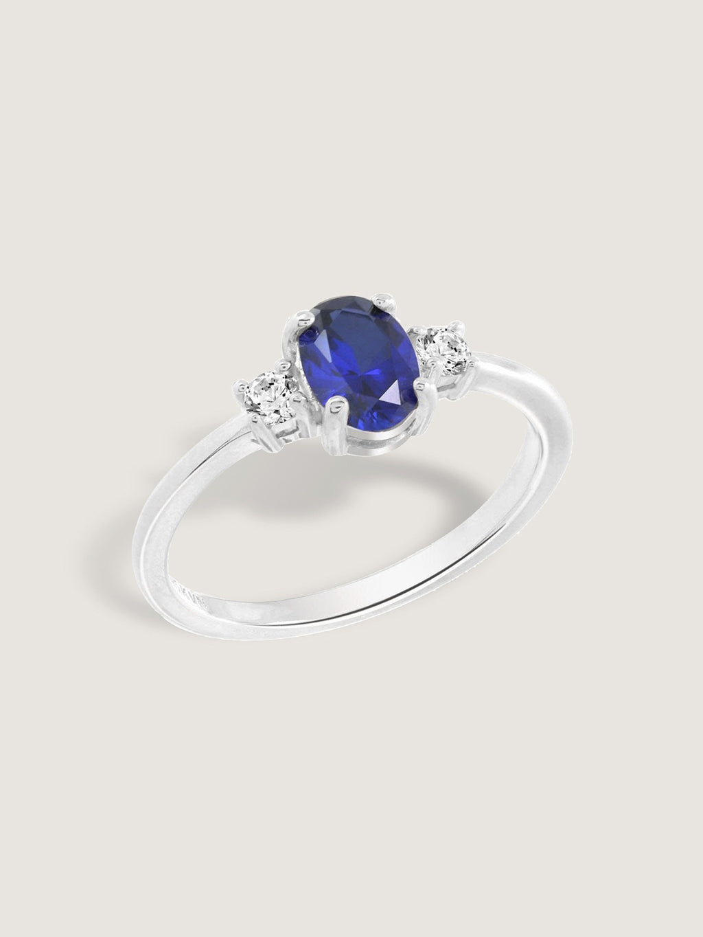 Oval Cut Created Sapphire And Lab Grown Diamond Three Stones Ring