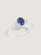 Oval Cut Created Sapphire And Lab Grown Diamond Three Stones Ring
