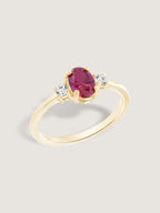 Oval Cut Created Ruby And Lab Grown Diamond Three Stones Ring