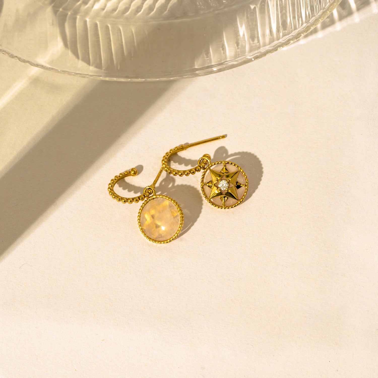 14K Gold Vermeil Natural Rose Quartz North Star Drop Hoops – Kiera NY  Jewelry