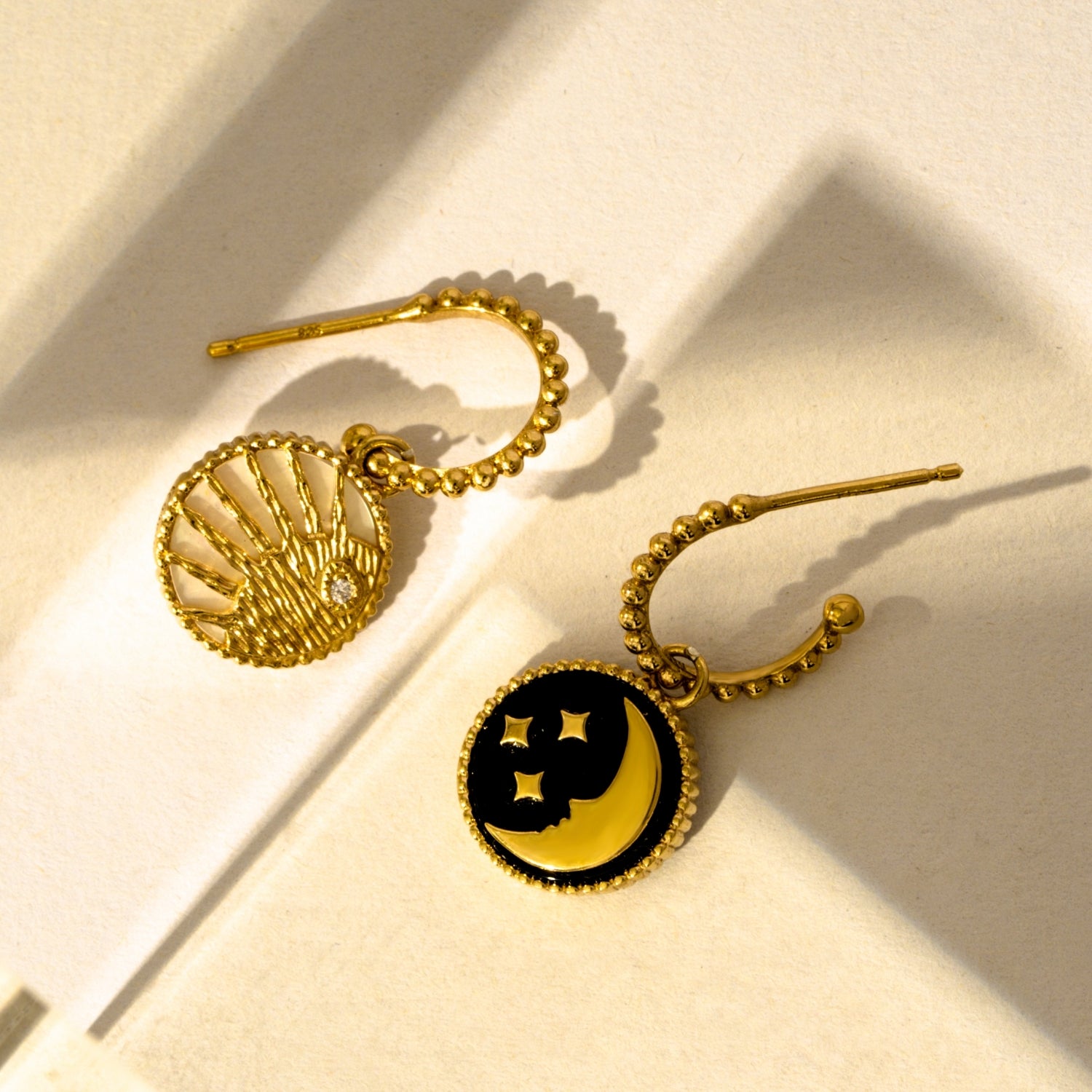 Sun and Crescent Moon Earrings - Ametsuchi