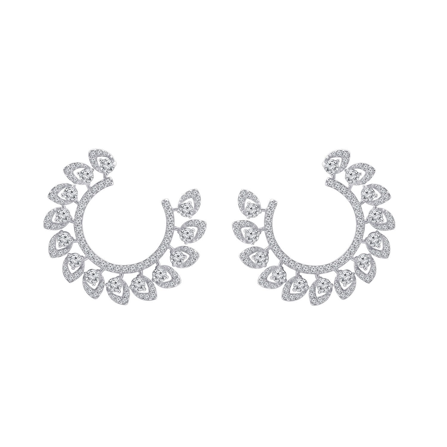 KIERA COUTURE Platinum Clad Sterling Silver 5.3 cttw Cubic Zirconia Wreath Front-Facing Earrings