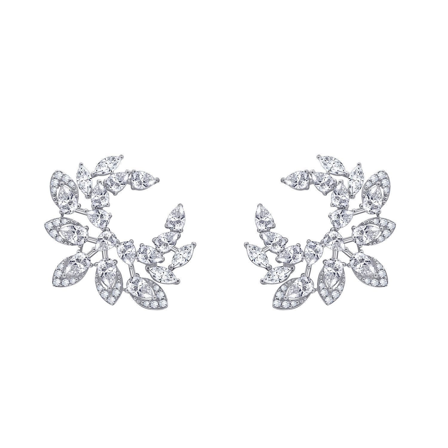 KIERA COUTURE Platinum Clad Sterling Silver Floral 6.38 cttw Cubic Zirconia Statement Earrings