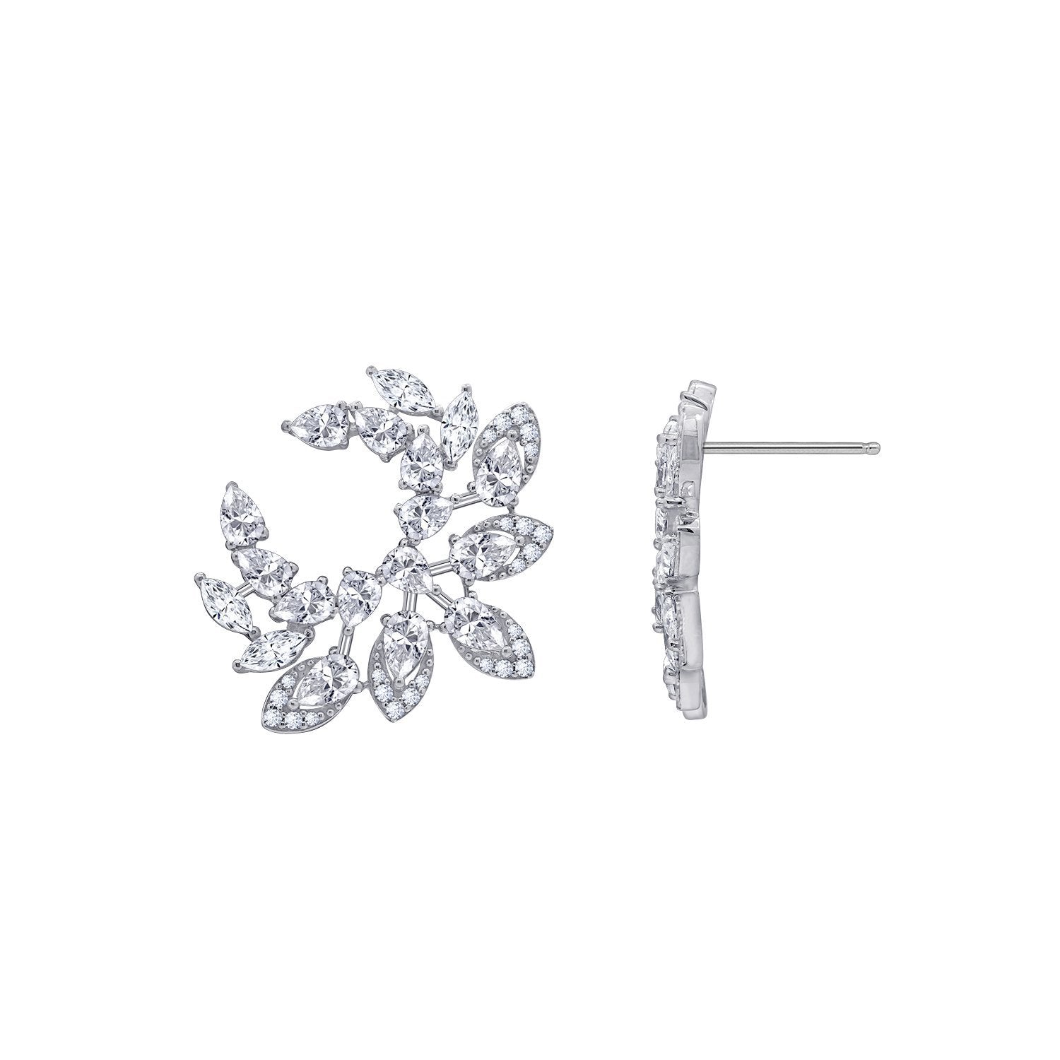KIERA COUTURE Platinum Clad Sterling Silver Floral 6.38 cttw Cubic Zirconia Statement Earrings