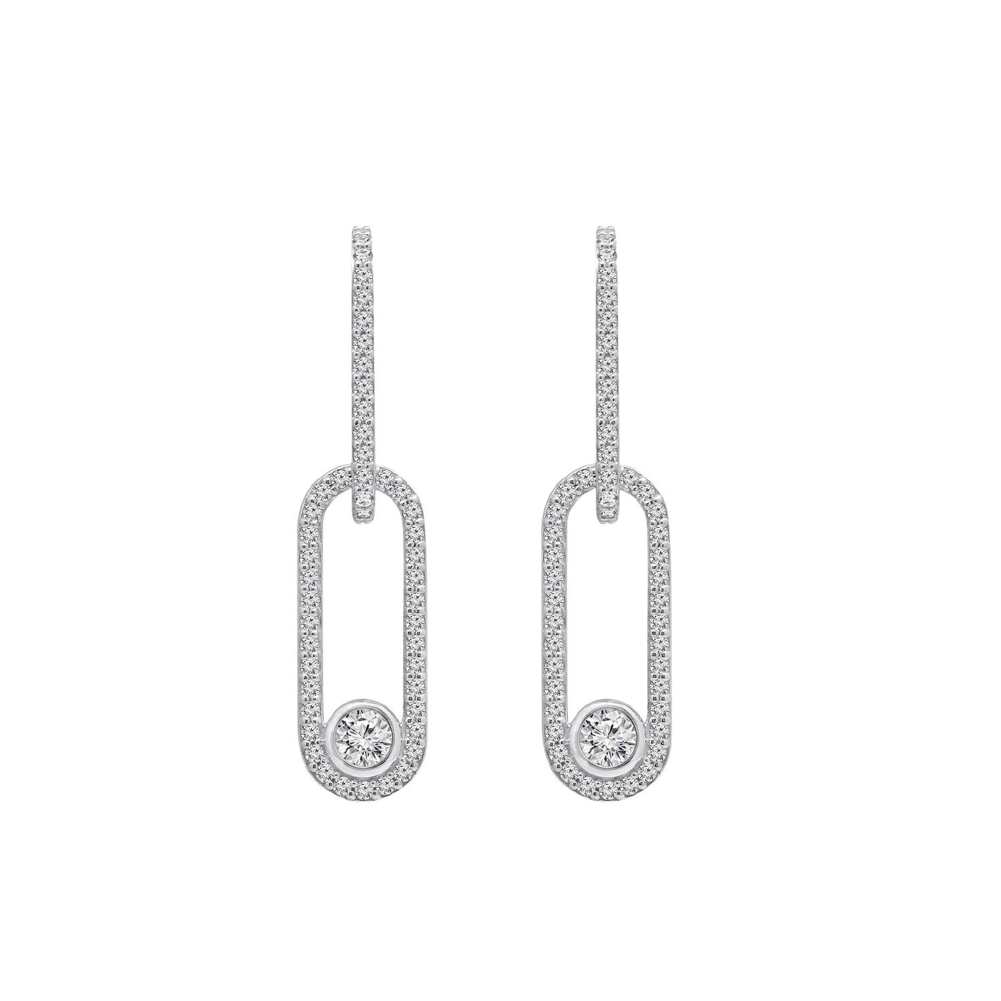 KIERA COUTURE Platinum Clad Sterling Silver 1.4 cttw Cubic Zirconia Pave Double Link Linear Drop Stud Earrings