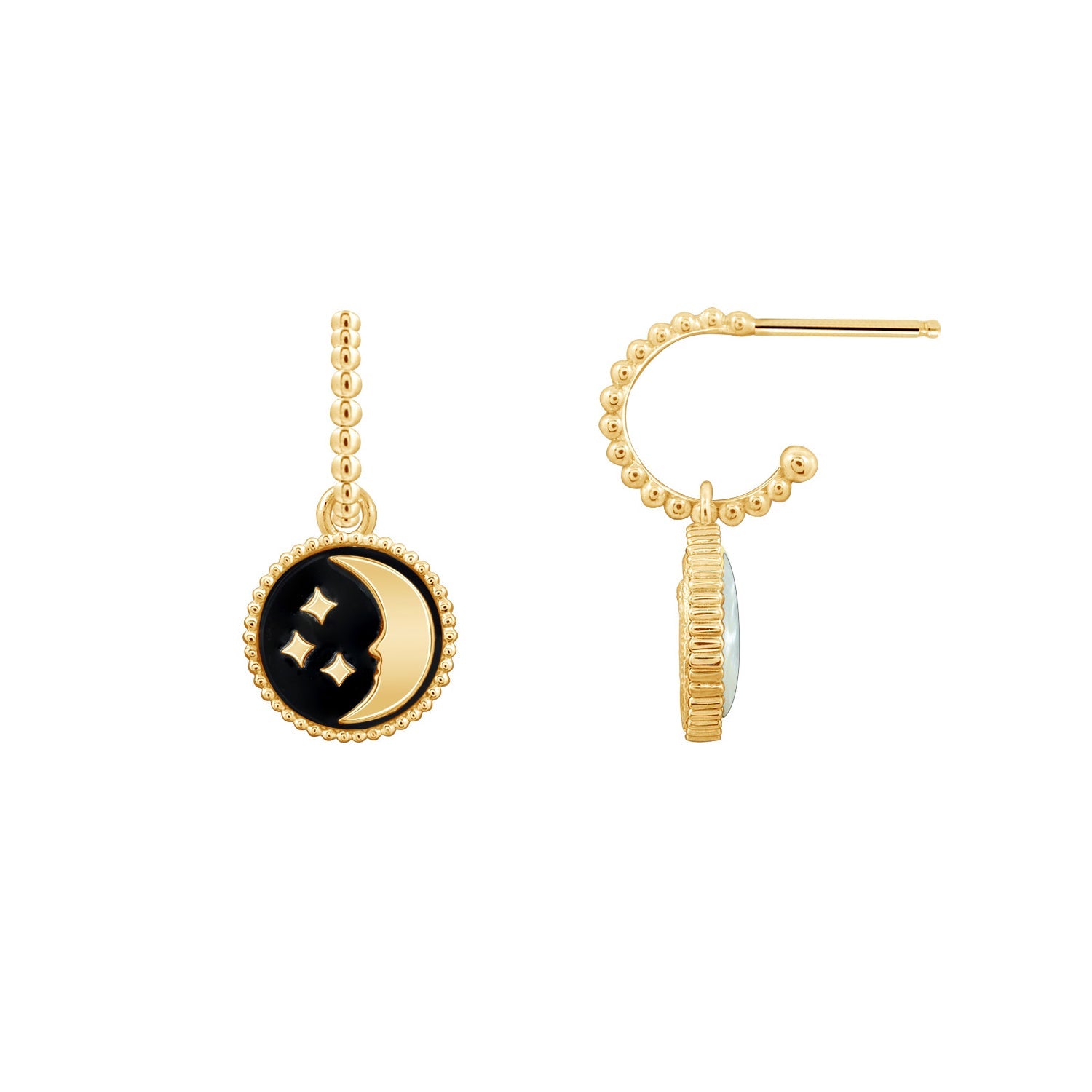 14K Gold Vermeil Natural Black Onyx and Mother of Pearl Moon and Star Drop  Hoops – Kiera NY Jewelry