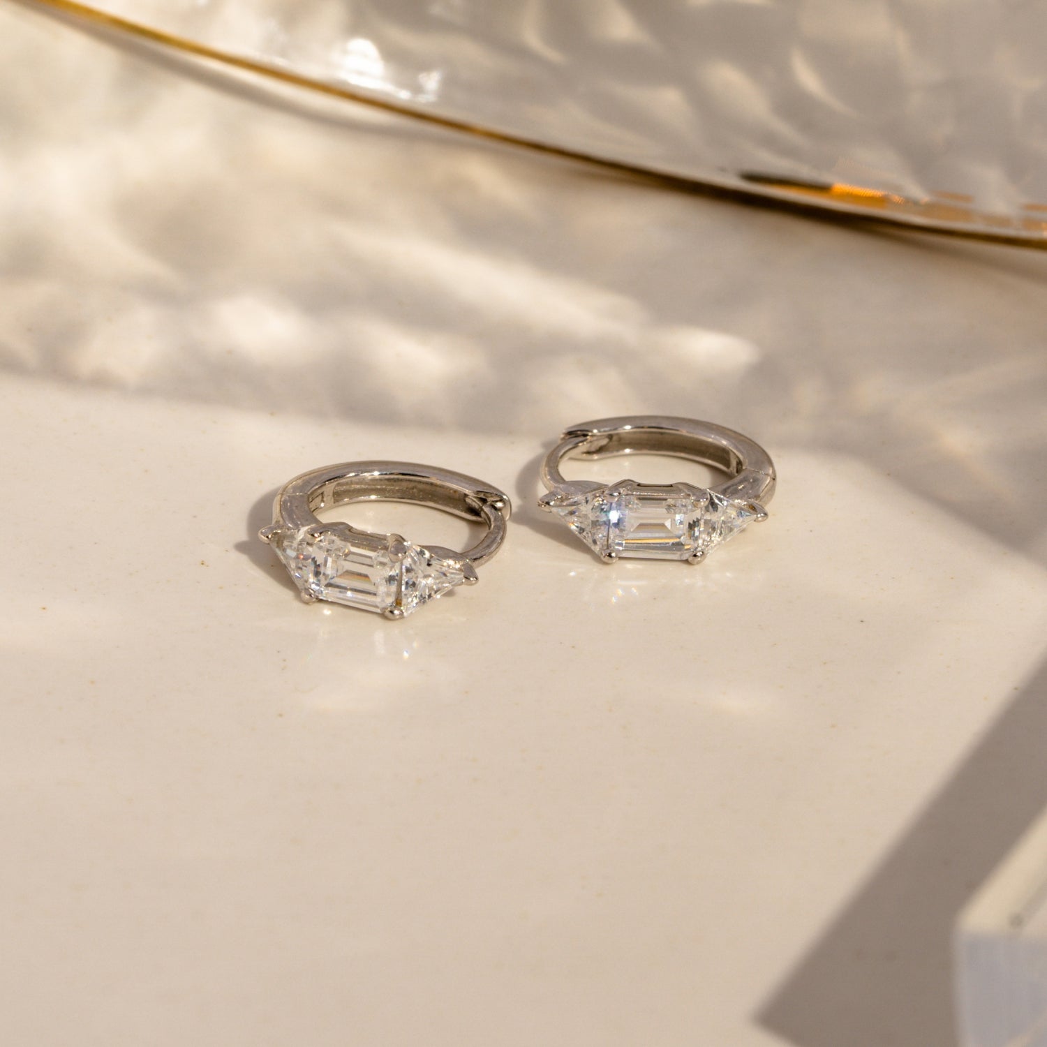 Three Stone Diamond Hoop Earrings