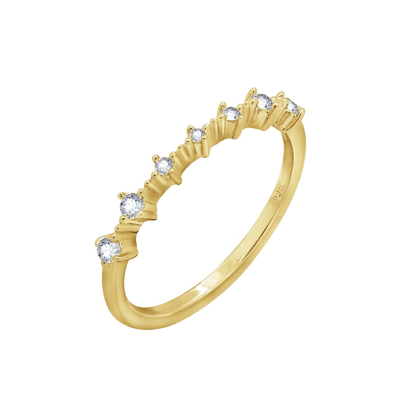 KIERA COUTURE RING BAR White Baguette Cut Yellow Gold Plated Sterling Silver 7-Stone Stackable Ring