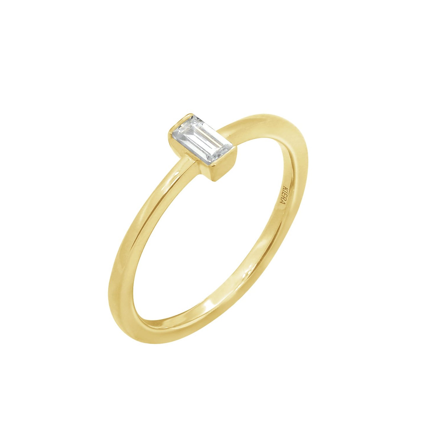 KIERA COUTURE RING BAR White Baguette Cut Yellow Gold Plated Sterling Silver Solitaire Daity Ring