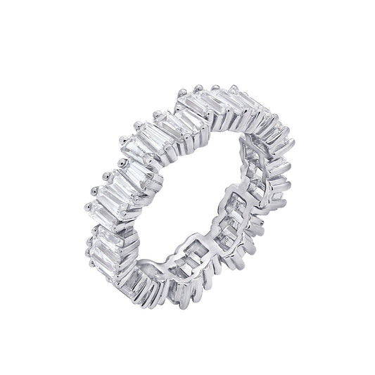 KIERA COUTURE Baguette Cut Sterling Silver Wavy Eternity Band Ring - GEMOUR