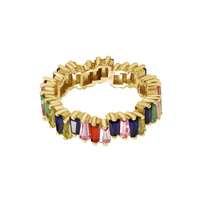 Rainbow Baguette Wavy Band Ring