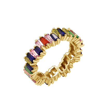 Rainbow Baguette Wavy Band Ring