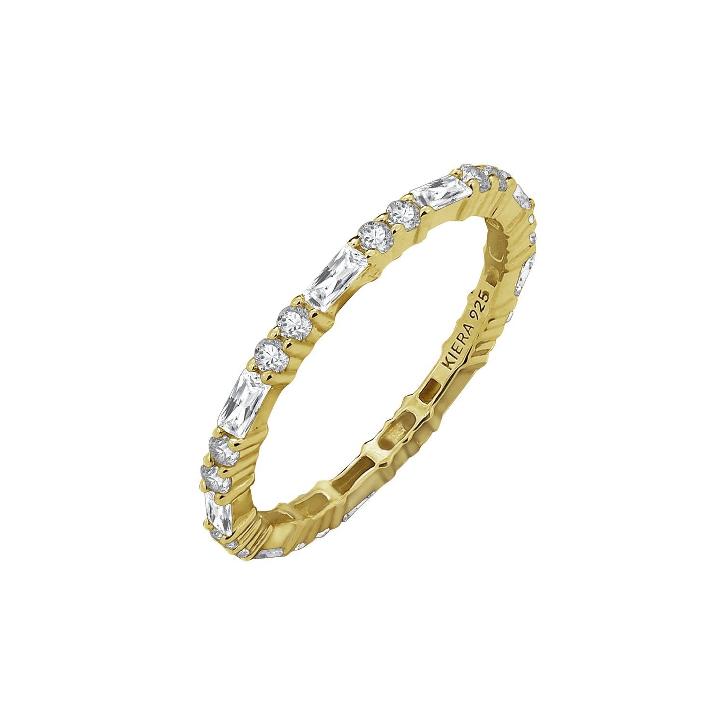 KIERA COUTURE RING BAR White Baguette Cut Yellow Gold Plated Sterling Silver Eternity Band Ring