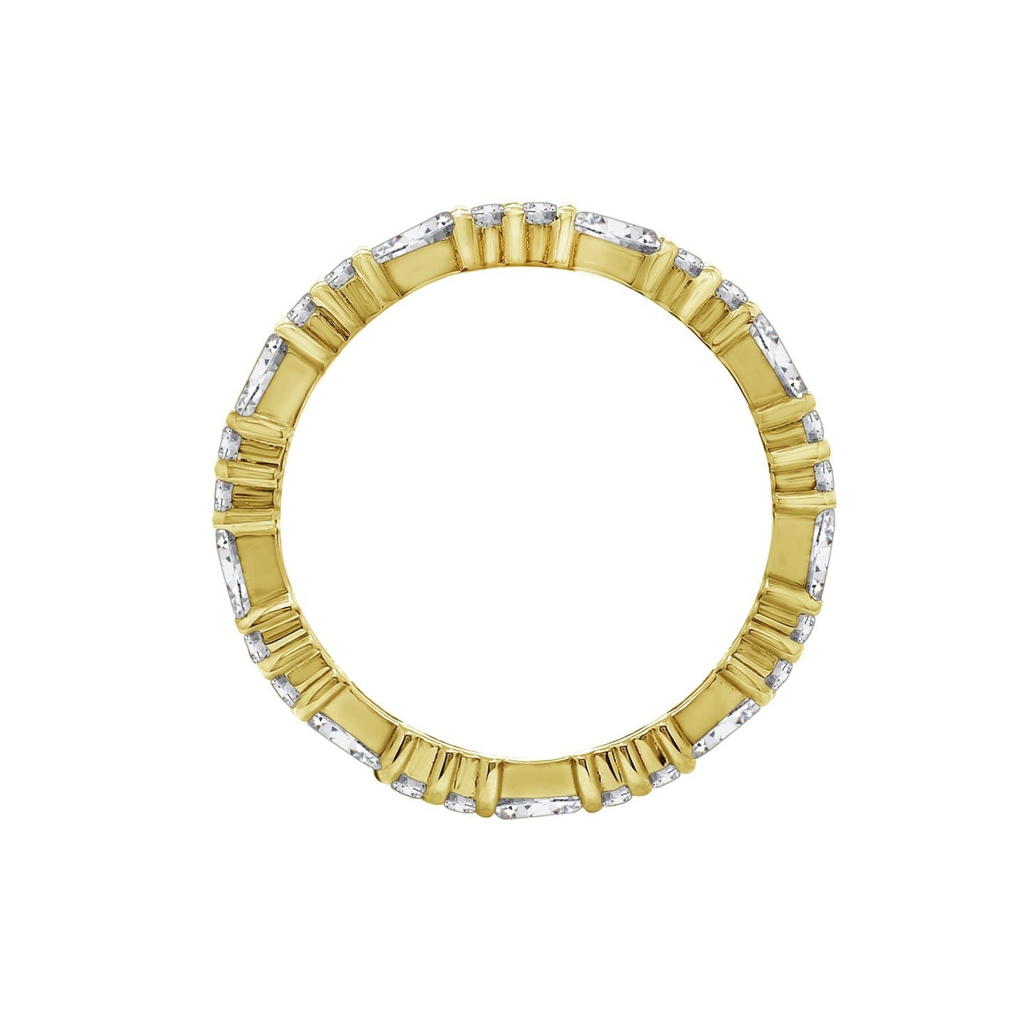 KIERA COUTURE RING BAR White Baguette Cut Yellow Gold Plated Sterling Silver Eternity Band Ring
