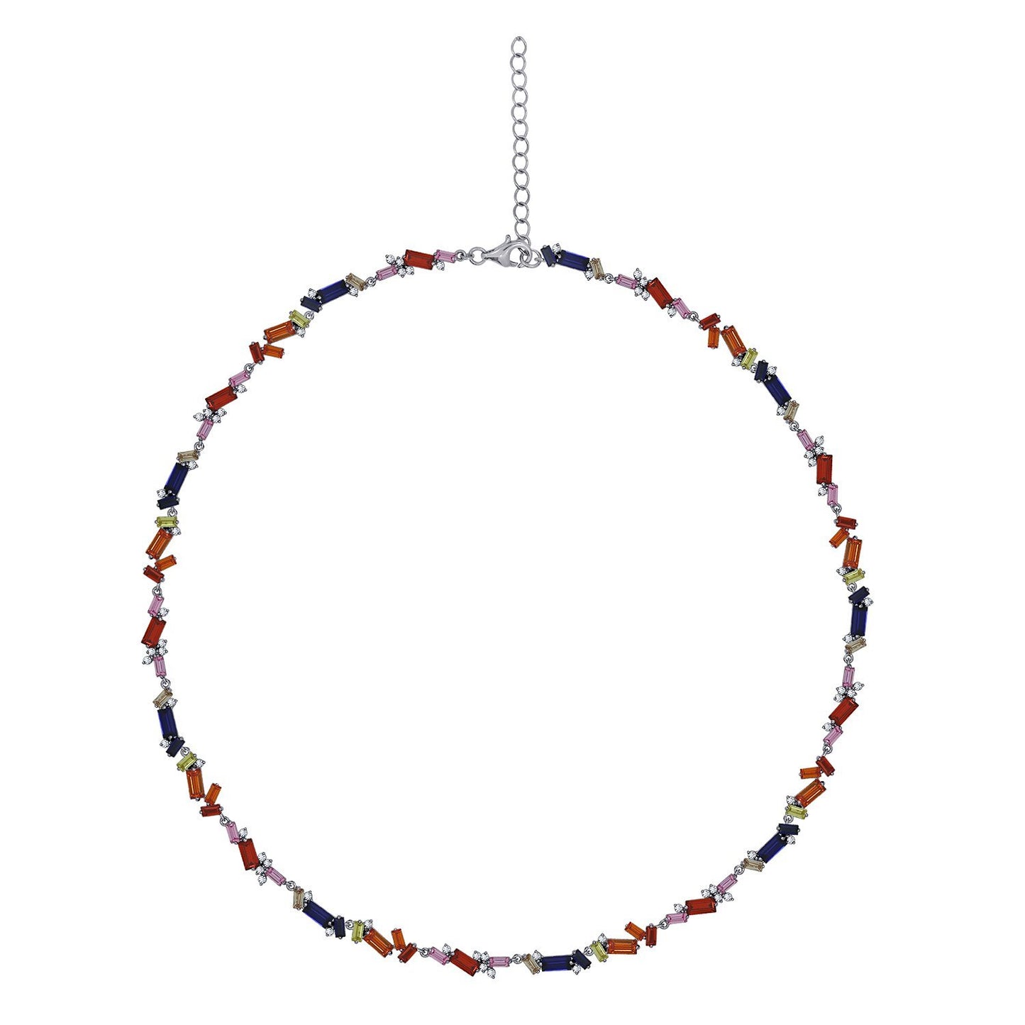 Rainbow Baguette Tennis Necklace