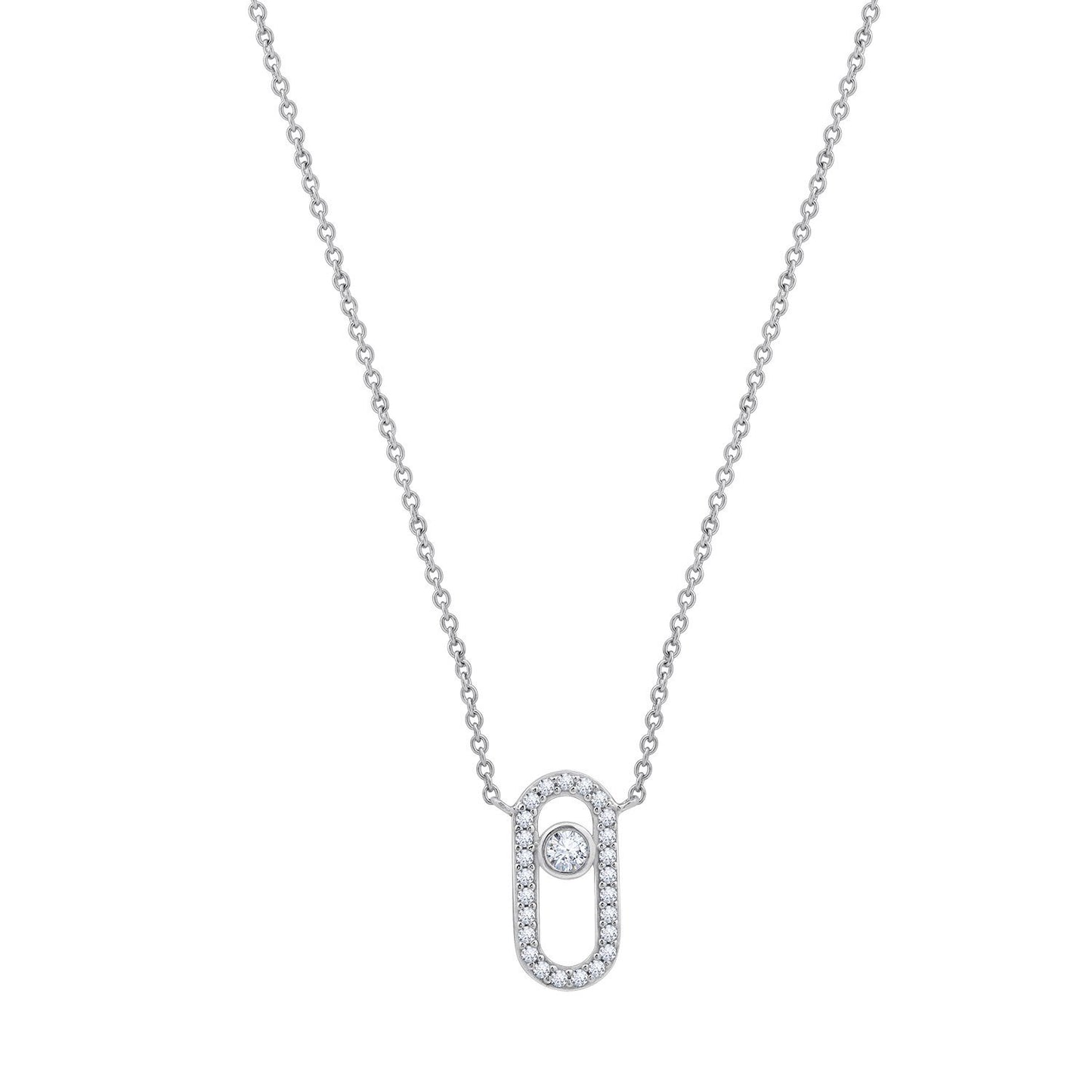 KIERA Rhodium Clad Sterling Silver Cubic Zircornia Safety Pin Pendant Necklace, 18"+ 2" Extension