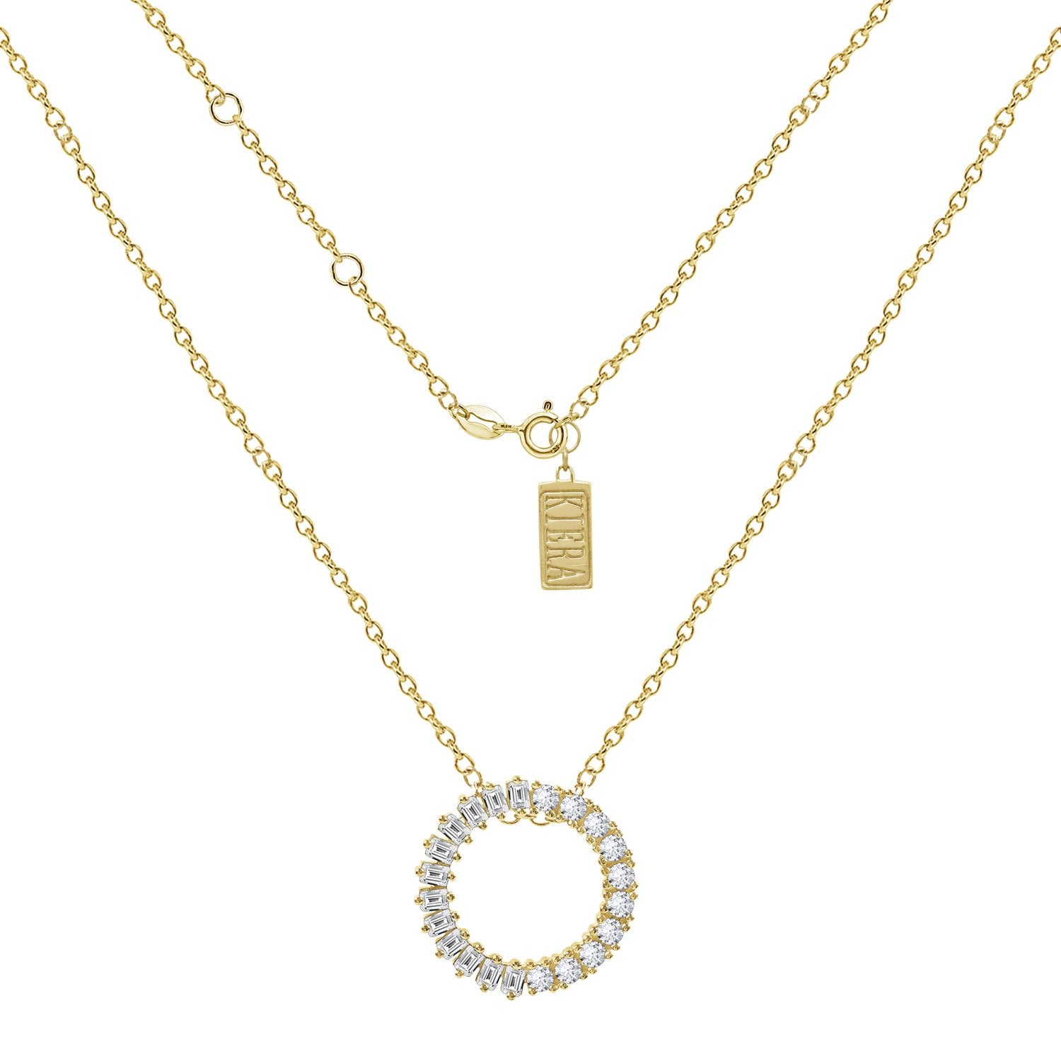 KIERA Yellow Gold Clad Sterling Silver Cubic Zirconia  Mix Stone Circle Pendant Necklace