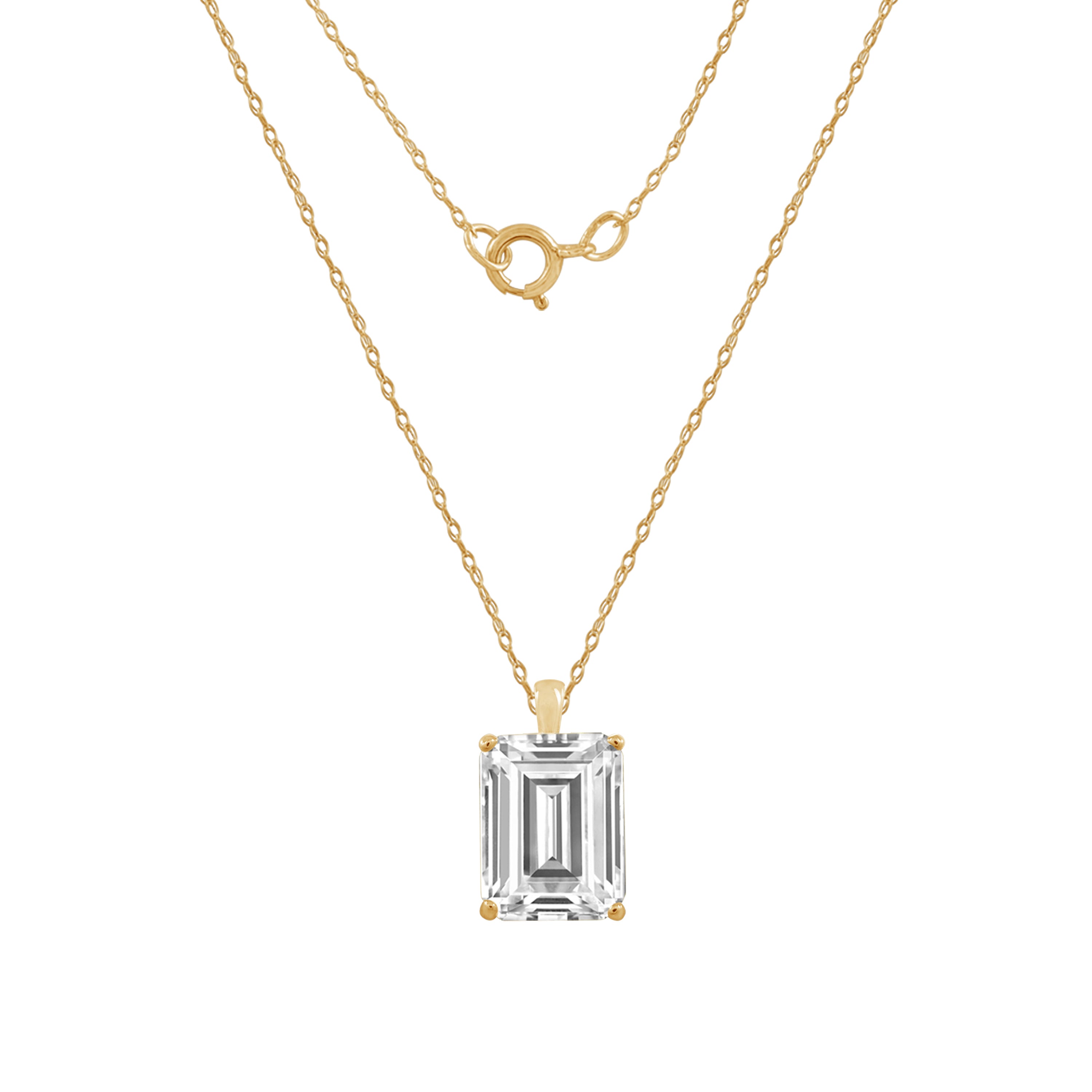 18K White Gold Halo Emerald Cut Diamond Necklace