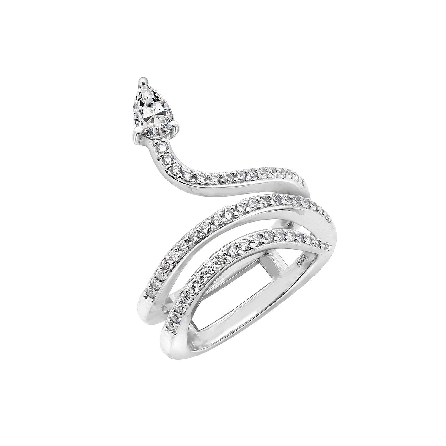 KIERA NEW YORK Sterling Silver Cubic Zirconia Coiled Snake Ring